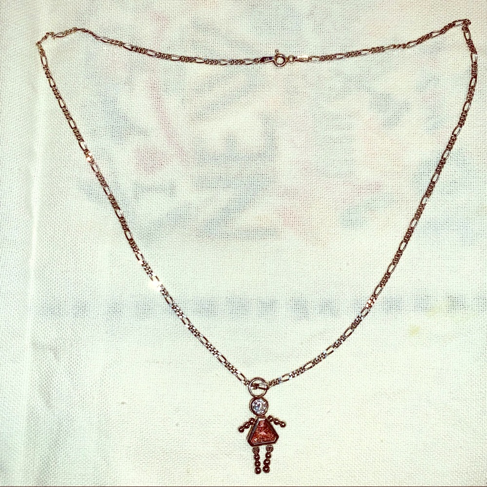 Vintage Sterling Figaro Chain & Gem Charm